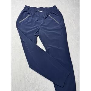 Athleta Active Pants Women's 8 Blue Woven Pull-On Zip Pockets Stretch Tapered